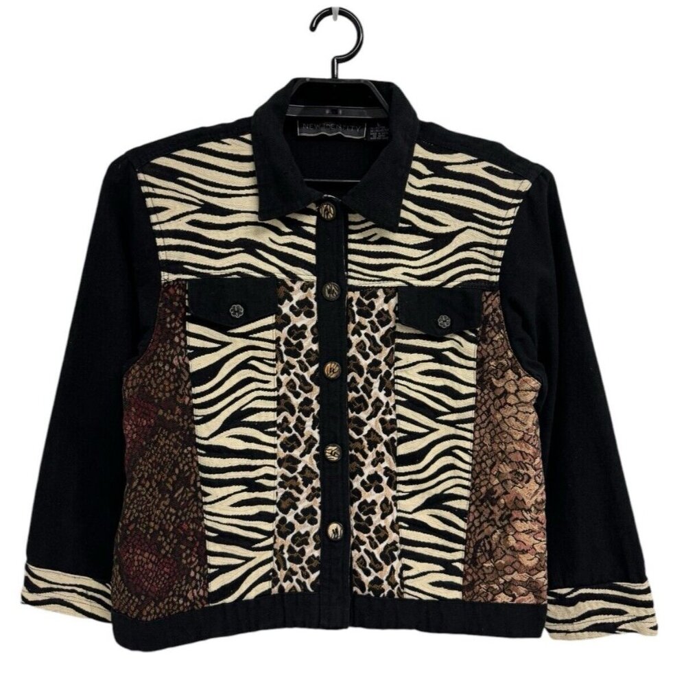Vintage New Identity women's jacket animal print collared button up size L